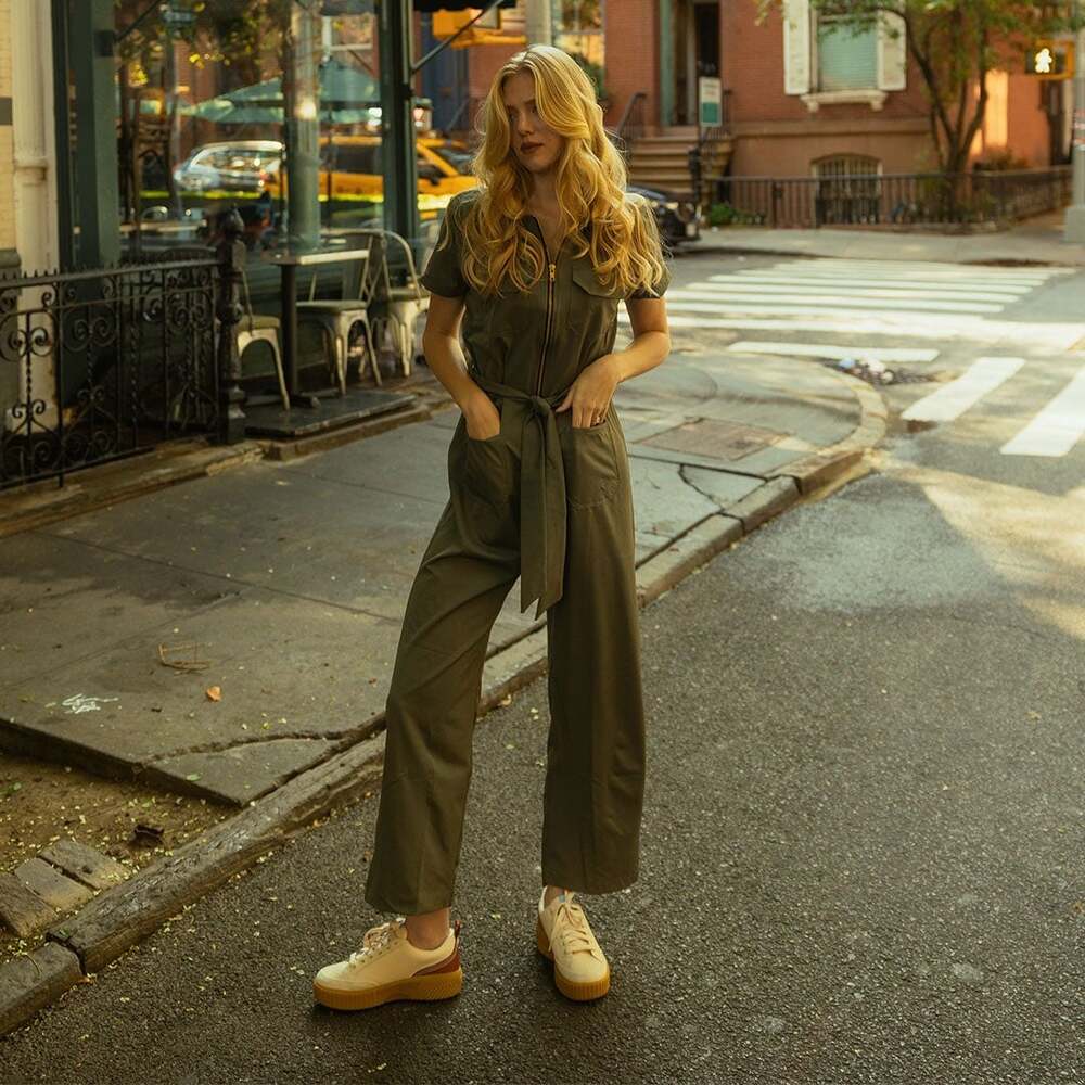 Albion Fit Women M City Jumpsuit Short Sleeve Olive Green Athleisure NO BELT